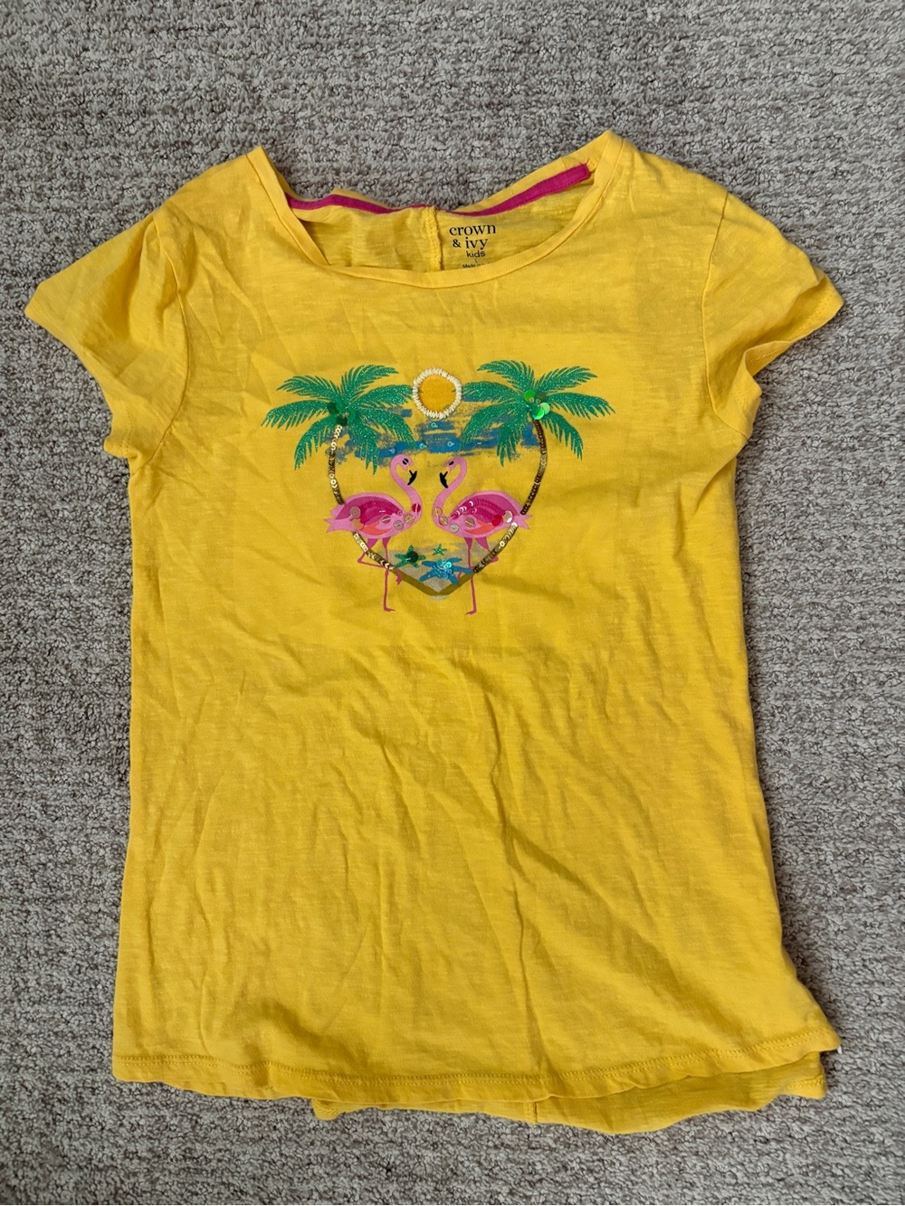 Girls Crown and Ivy Beach Flamingo Love Tee Size Large Crown & Ivy Kids Vacation